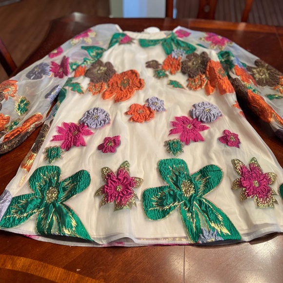 EN CREME Blooming Bliss Ivory Floral Embroidered Dress Sz L - Picture 1 of 6